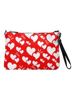 Red Heart Print Wristlet Clutch - Love Pattern